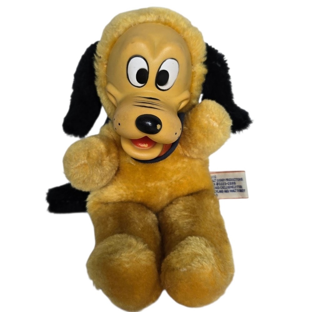 Vintage 1970s Disney Parks Pluto Plush 10" Rubber Face Retro Kitsch Disneyana